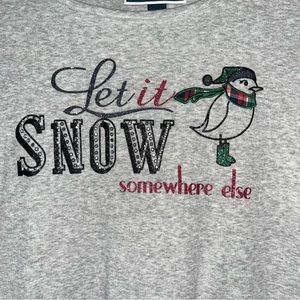 Karen Scott Graphic Let It Snow Somewhere Else‎ 3/4 Sleeve Gray Tee Shirt Size M